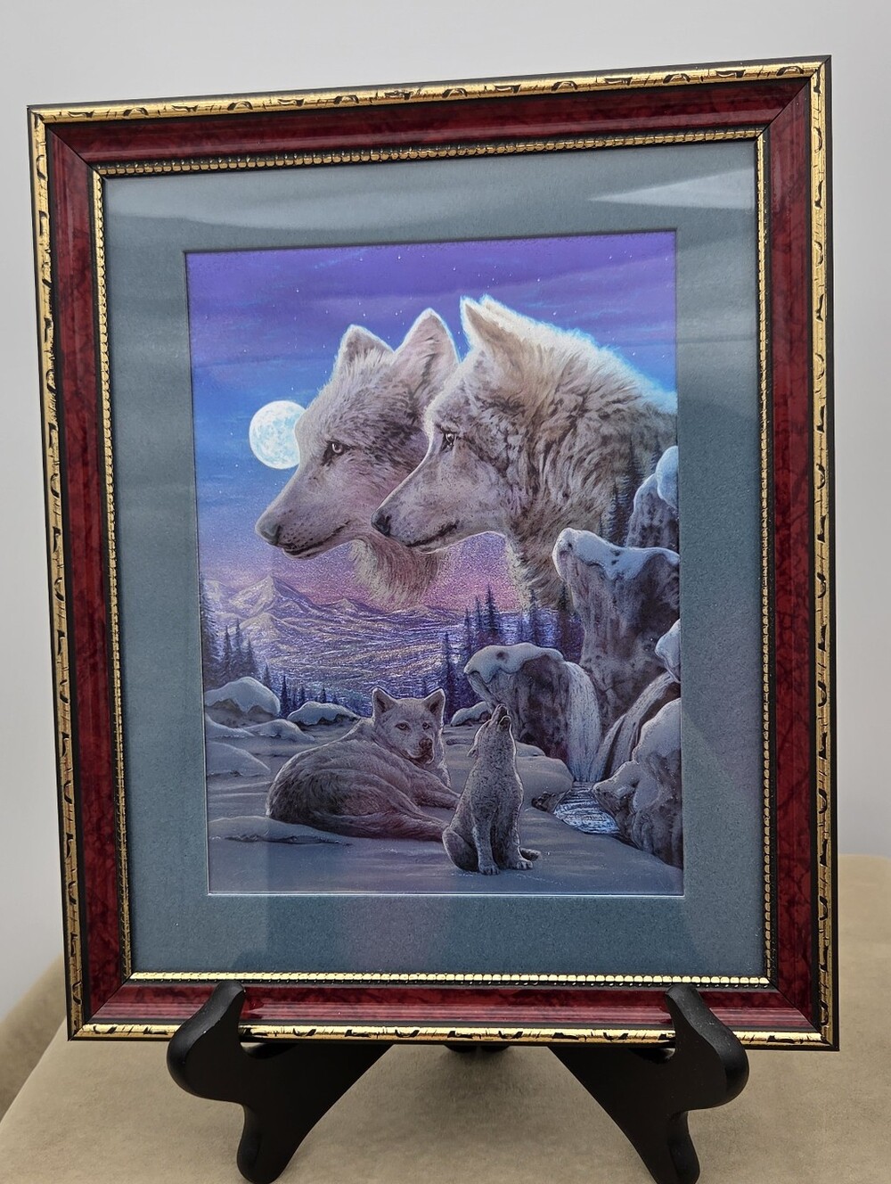 Wolf Foil Art Glass Framed Nature Scenes 8" By 10"